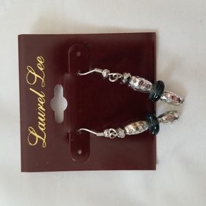New Silver Black Beaded Dangly Earrings